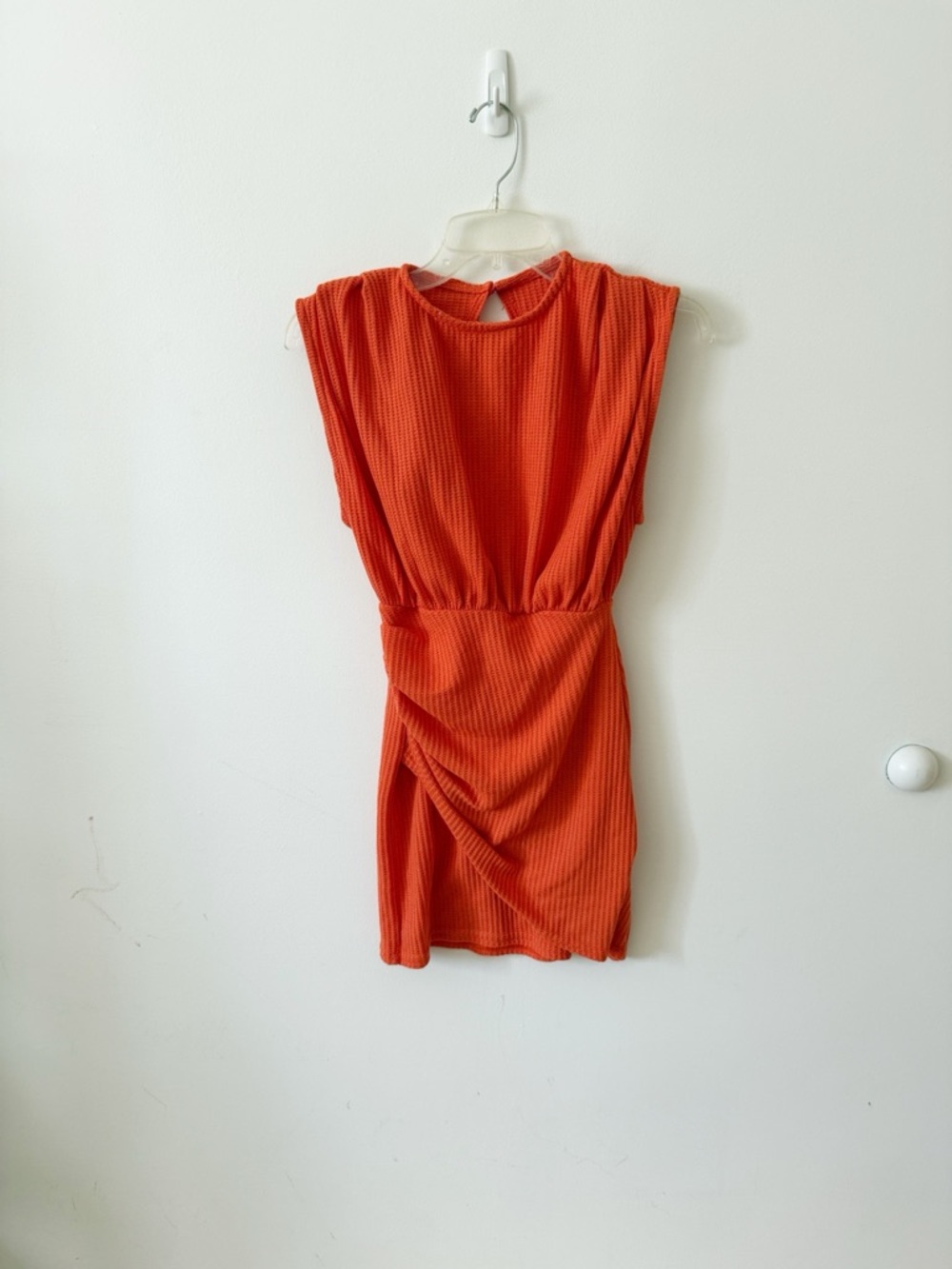 ASOS Sleeveless Orange Ribbed Waist-Detail Dress